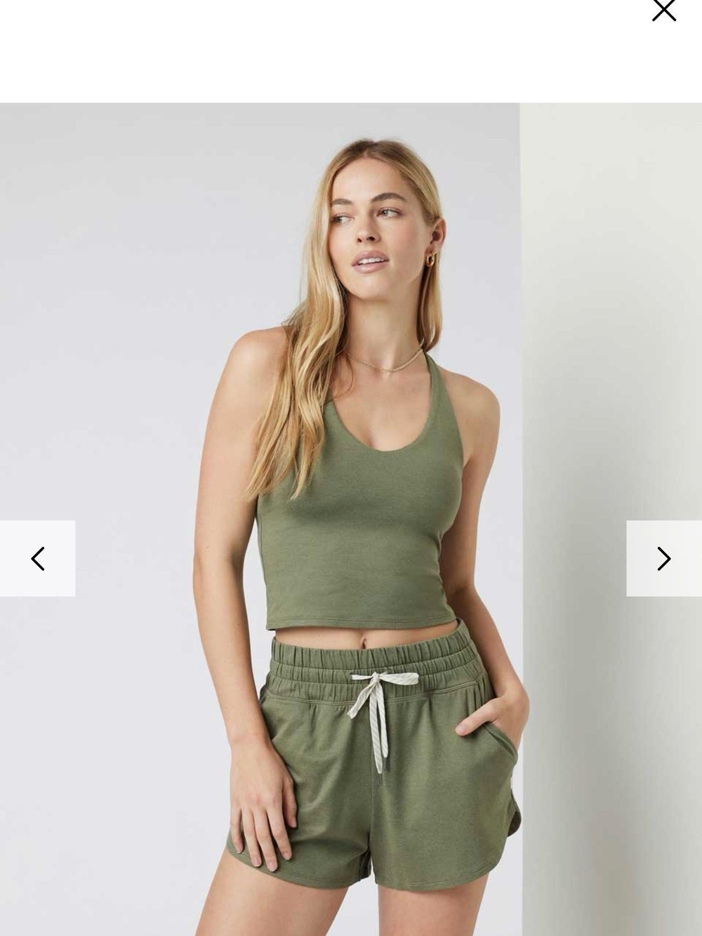 Vuori Olive Green Ribbed Racerback Crop Tank